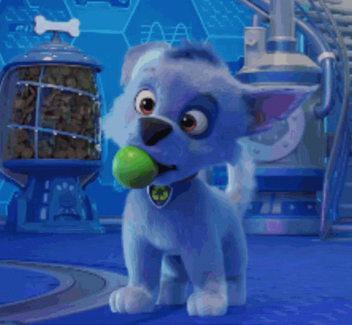 Purple White Puppy Playing With Green Ball GIF