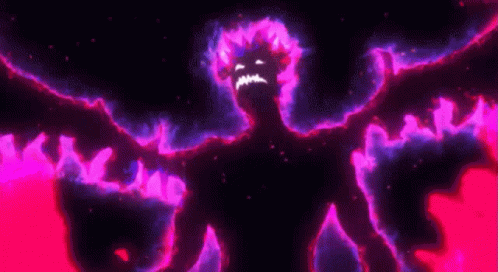 Purple Winged Demon Silhouette Surrounded by Purple Flames