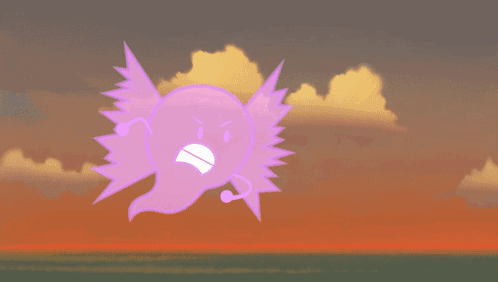 Purple Winged Object Flying Beside White Object GIF