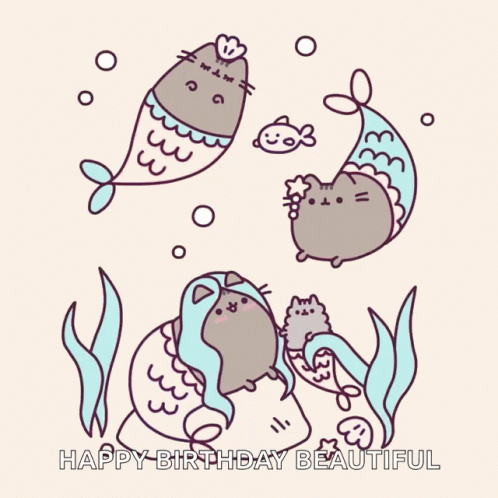 Pusheen Beach Birthday Mermaids GIF