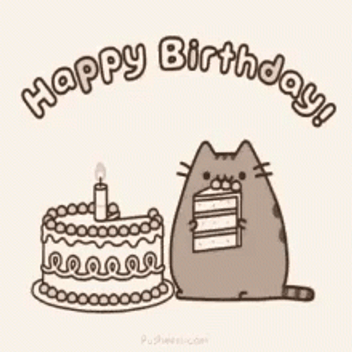 Pusheen Cat Happy Birthday Greyscale GIF