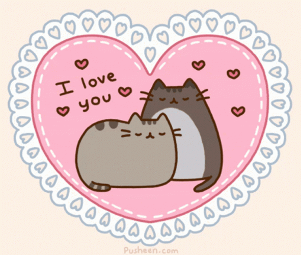 Pusheen Cat I Love You Pink Heart GIF