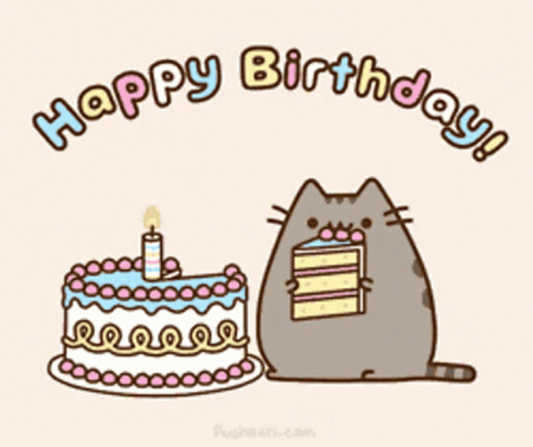 Pusheen Cat Minimalist Happy Birthday GIF
