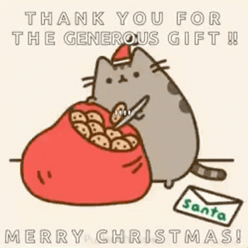 Pusheen Cat Thank You And Merry Christmas GIF