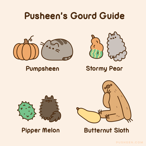 Pusheen 'S Gourd Guide Includes Pumpsheen Stormy Pear Pipper Melon Butternut Sloth GIF