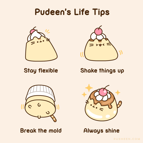 Pusheen's Life Tips Stay Flexible Shake Things Up Break Mold