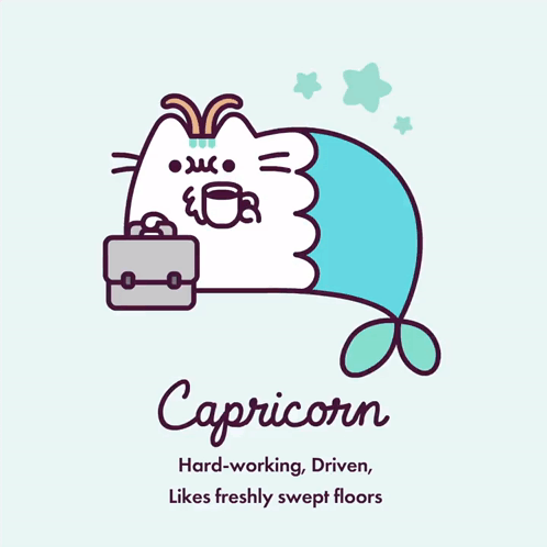 Pusheen The Cat Is A Capricorn And Has A Briefcase On His Back GIF