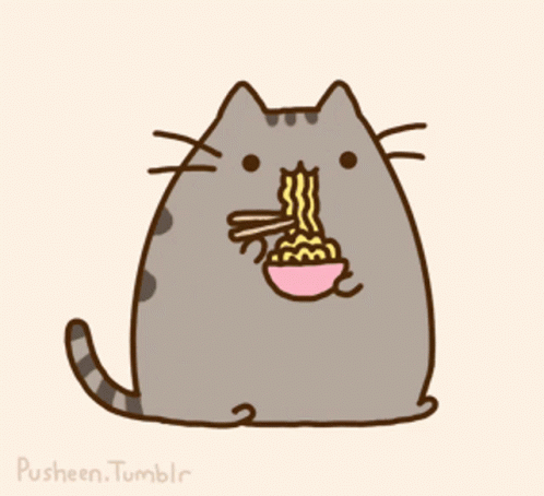 Pusheen Tumblr Cat Eating Noodles