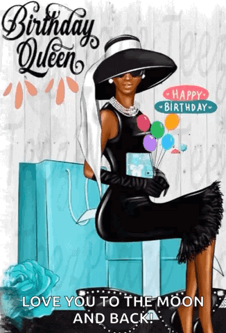 Queen Birthday Card Woman Holding Balloons