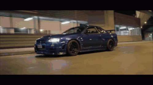 Nissan Skyline R34 Bayside Blue Travelling Car GIF