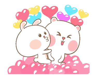 Rabbit and Bear Hugging with Hearts