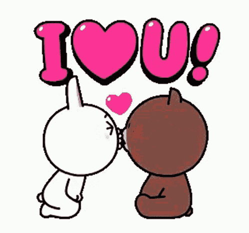 Rabbit and Bear Kissing I Love U