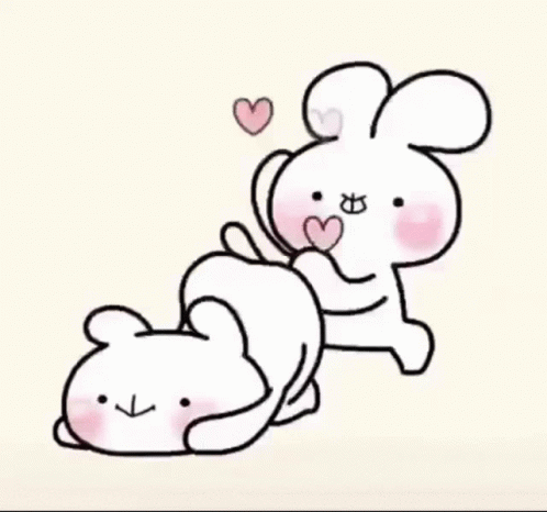 Rabbit And Teddy Bear With Hearts GIF