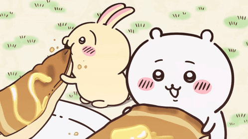 Rabbit Eating Bread Next to Bear