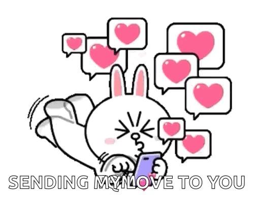 Rabbit Holding Cell Phone With Hearts