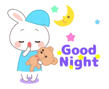 Rabbit Holding Teddy Bear Good Night