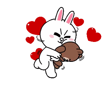 Rabbit Holding Teddy Bear Surrounded by Hearts