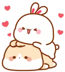 Rabbit Hugging Dog With Hearts