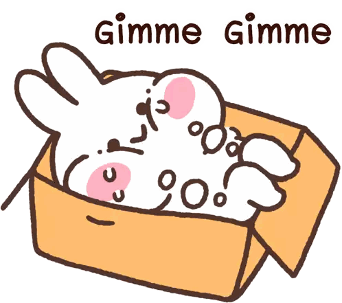 Rabbit in Box Saying Gimme Gimme