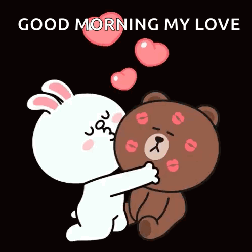 Rabbit Kissing Teddy Bear Good Morning