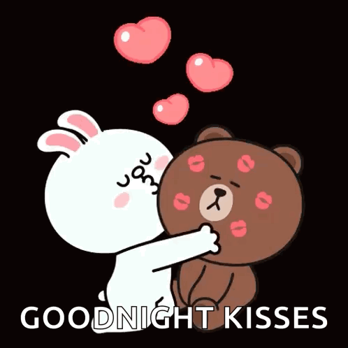 Rabbit Kissing Teddy Bear Goodnight Kisses GIF