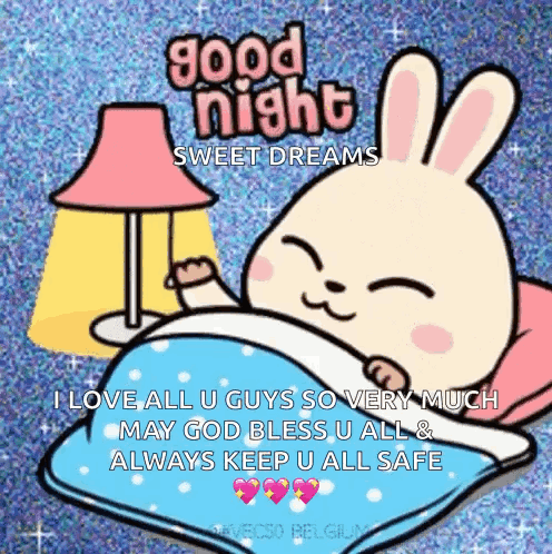 Rabbit Laying in Bed Good Night Sweet Dreams