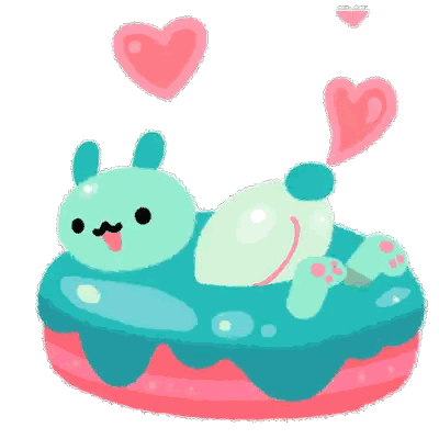 Rabbit Lying on Donut with Hearts
