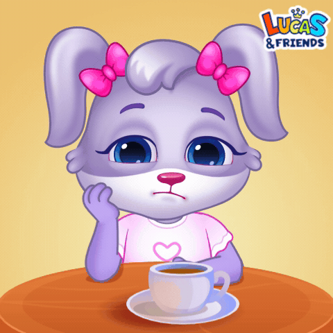 Rabbit Sitting at Table with Coffee Lucas & Friends