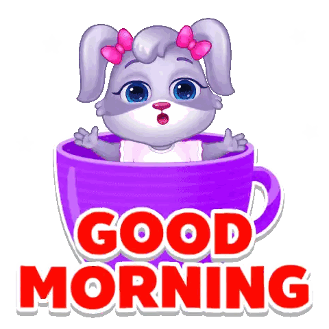 Rabbit Sitting in Purple Cup Good Morning