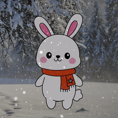 Rabbit Wearing Star Scarf in Snow