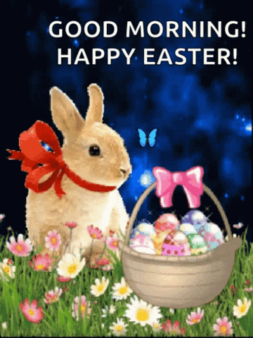 Rabbit With Gift Good Morning Happy Easter GIF
