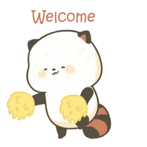 Raccoon Holding Pom Poms Welcome