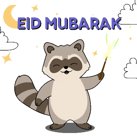 Raccoon Holding Sparkler Eid Mubarak