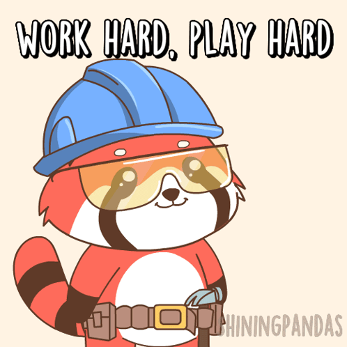 Raccoon in Hard Hat and Goggles Work Hard Play Hard