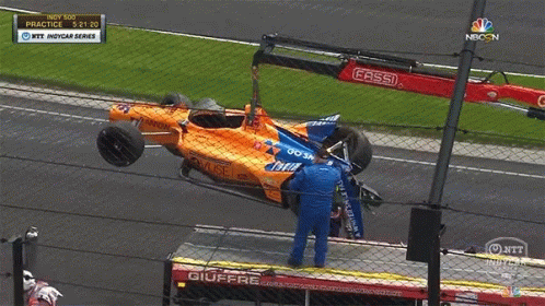 Race Car Being Lifted By Crane GIF