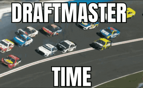 Race Cars On Track Saying Draftmaster Time GIF