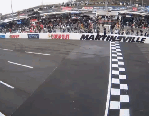 Race Track With Checkered Finish Line and Martinsville Sign