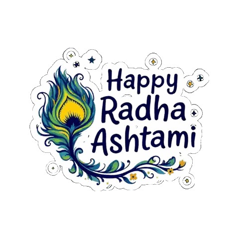 Radha Ashtami Sticker with Peacock Feather in Center