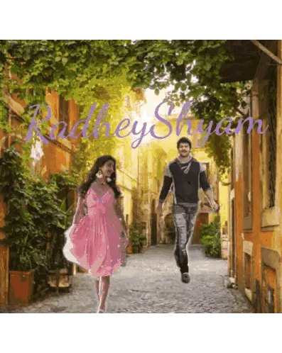 Radhey Shyam Poster with Girl in Pink and Man in Blue