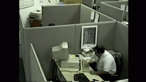 Rage Quit Office Worker Destroying Desktop Cctv Shot GIF