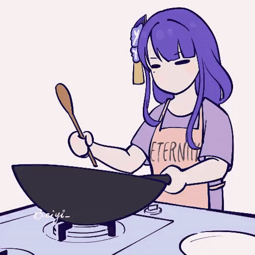 Raiden Shogun Cooking In Wok GIF