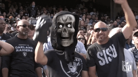 Raiders Fan Wearing Skull Mask Cheers GIF
