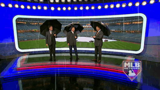 Rain Dance Baseball Reporters GIF