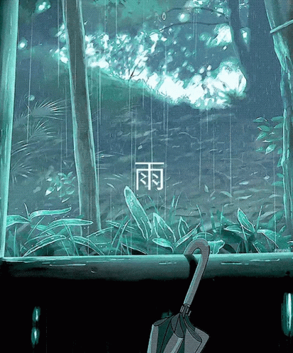 Rain Scene With Chinese Writing GIF