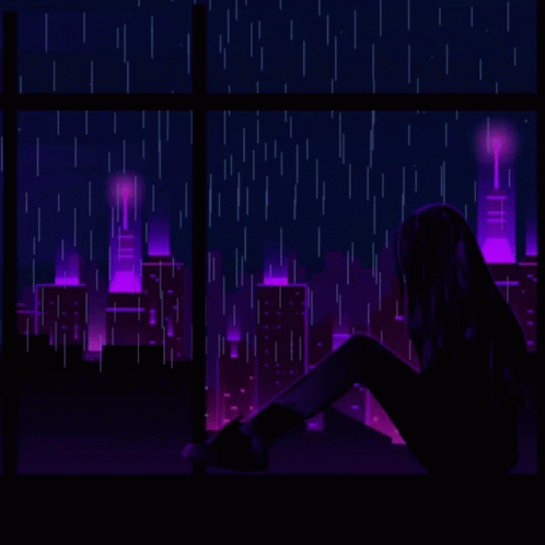 Rain With A Lonely Woman Purple Aesthetic GIF