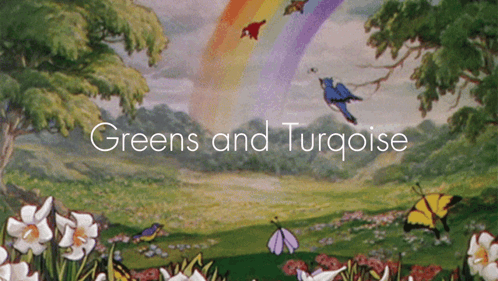 Rainbow And Butterflies With Greens And Turquoise GIF