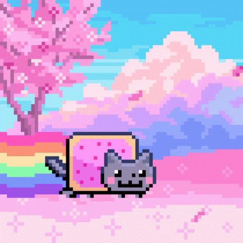 Rainbow Cat Strolling On Cherry Blossom GIF