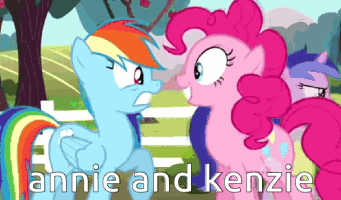 rainbow dash and pinkie pie from my little pony are standing next to each other in a field