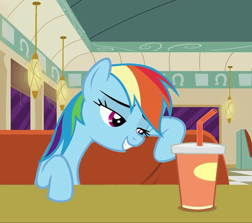 Rainbow Dash My Little Pony Sitting With Drink and Straw