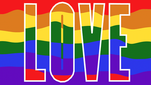 Rainbow Flag With Love In White GIF